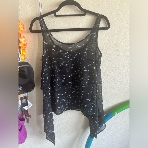 BCBG XS Flowy Layered Chiffon High Low Outer Space Tank - Picture 2 of 4